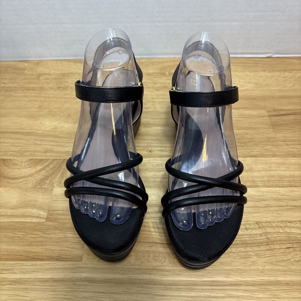 Cole Haan Grand OS Womens Jillian Wedge Black Platform Leather Sandals Size 7.5